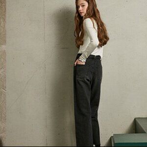 Gray Mellow Women's High Rise Paperbag  Waist Jeans, Size Large,‎ Black